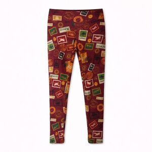 LuLaRoe Leggings One Size Burgundy Travel Stamp Print Buttery Soft Stretch Pants